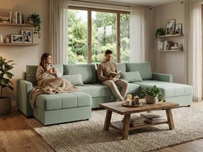 AKCIÓ U alakú kinyitható kanapé VENORIA 285x146 cm, világoszöld + 2 párna INGYEN II. minőség