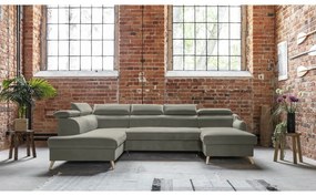 Világosszürke bársony kinyitható sarokkanapé (bal oldali-"U" alakú) Sweet Harmony – Miuform