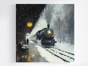 Vászonkép Canvas Akvarell Utazás Vasút Vonat Állomás Gőzmozdony 40x40