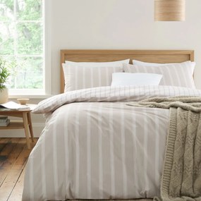 Bézs kétszemélyes pamut ágyneműhuzat 200x200 cm Ashford Stripe – Bianca