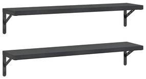 2 db fekete rozsdamentes acél fali polc 100 x 23,5 cm