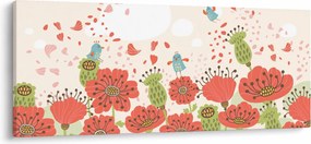 Kép - Madarak egy virágzó réten (120x50 cm)