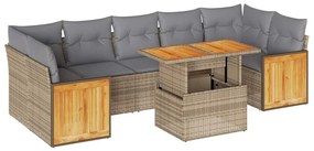vidaXL 8 részes bézs polyrattan akácfa kerti ülőgarnitúra párnával