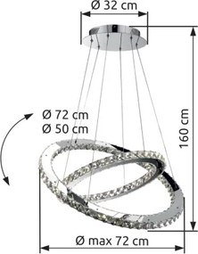 Globo 67032-60 Függeszték,króm,K9 kristály ø: 640 és 480 mm, H:1800mm, tartozék: 1xLED 56W ,4400lm, 4000K