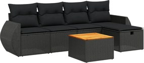 vidaXL 6 részes fekete polyrattan kerti ülőgarnitúra párnákkal