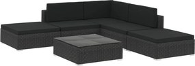 vidaXL 6 részes fekete polyrattan kerti ülőgarnitúra párnákkal