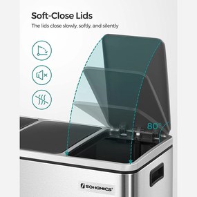 Szelektív szemetes 54 liter, hulladékleválasztó rendszer 3 rekeszes, ezüst