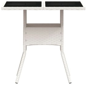 fehér polyrattan üveglapos kerti asztal 80 x 80 x 75 cm