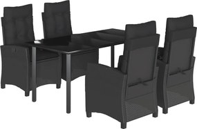 vidaXL 5 részes fekete polyrattan kerti étkezőgarnitúra párnákkal