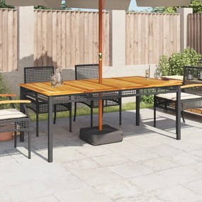 fekete polyrattan és akácfa kerti asztal 180 x 90 x 75 cm
