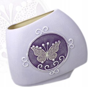 Vitorla alakú kerámia váza 18 cm, pillangó motívummal díszítve