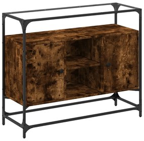füstös tölgy szerelt fa tálalószekrény üveglappal 98x35x81 cm