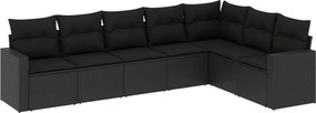 vidaXL 7 részes fekete polyrattan kerti ülőgarnitúra párnával