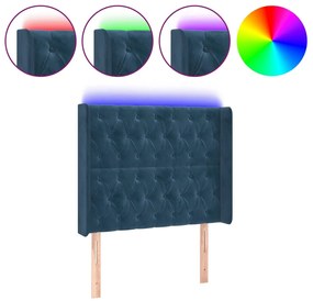 sötétkék bársony LED-es fejtámla 103x16x118/128 cm