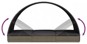 szürke polyrattan napágy kerek tetővel 211 x 57 x 140 cm