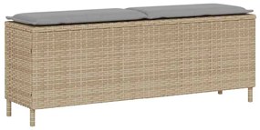 Bézs polyrattan kerti pad párnával 110x30x40,5 cm