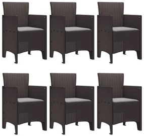 7 Részes Kerti Étkezőszett párnákkal Barna Poli Rattan
