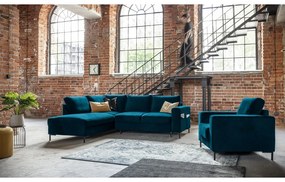 Türkiz bársony kinyitható sarokkanapé (bal oldali) Lofty Lilly – Miuform