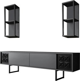 Line Anthracite and Black TV-állvány polcokkal