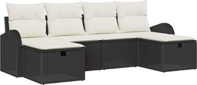 vidaXL Kerti Kanapé Szett párnával tárolóval 6 pcs Fekete Poli rattan