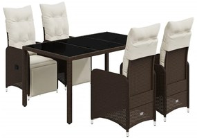 5 részes barna polyrattan kerti bisztrógarnitúra párnákkal