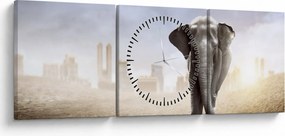 Kép - Elefánt egy nagyvárosban (órával) (90x30 cm)