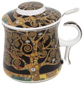 Klimt porcelán bögre fémszűrővel és tetővel - 350 ml - Életfa díszdobozban