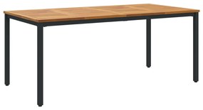 7 részes kerti étkező garnitúra Fekete Poli Rattan Akác, Egymásra rakható kerti székek párnákkal 2 db Fekete Poli Rattan, Kerti asztal 180x90x75 cm Szilárd Akácfa és Fém