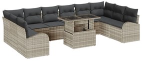 11 Darabos Kerti Sofaszett Párnákkal Világosszürke Poli Rattan, 2 Személyes Kerti Kanapé Tárolóval és Párnákkal Világosszürke Poli Rattan