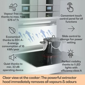 Klarstein Royal Flush Eco, páraelszívó, 60 cm, 576 m³/ó, A+