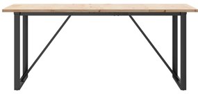 Tömör fenyőfa és acél étkezőasztal O-vázzal 180x90x75,5 cm