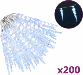 vidaXL karácsonyi jégcsapfény 200 LED hideg fehér 20 m akril PVC