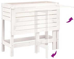 fehér tömör fenyőfa kerti ültetőláda összecsukható asztallappal