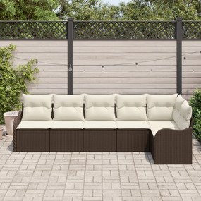 6 darabos kertibútor szett párnákkal barna poli rattan, 2 személyes kertibútor tárolóval és párnákkal barna poli rattan