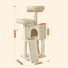 Macska kaparófa, 115 cm macskalakás kaparó rámpával, bézs