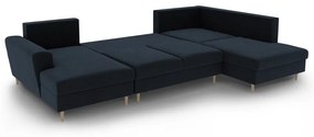 Sötétkék bársony kinyitható tárolóhelyes sarokkanapé (jobb oldali-U alakú) Kyoto – Cosmopolitan Design