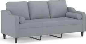 vidaXL 3 személyes világosszürke szövet kanapé díszpárnákkal 180 cm