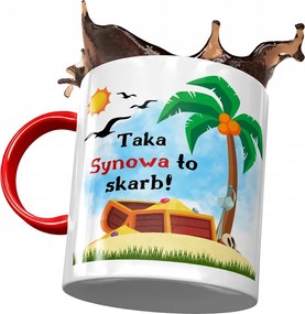 Piros Bögre Fia Fiának Fia Feleségének Ajándék Nyomtatott Fotóval