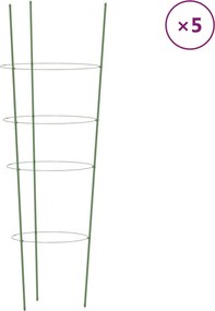 vidaXL 5 db zöld acél kerti növénytámasz 4 gyűrűvel 90 cm