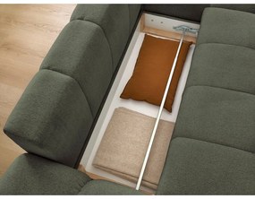 Zöld zsenília kinyitható-tárolóhelyes sarokkanapé (jobb oldali-heverő résszel) Everest – Bobochic Paris