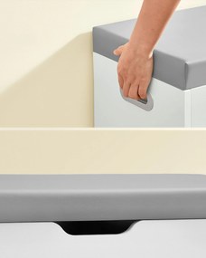 Párnázott ülőke cipőtartóval és rejtett tárolással, szürke-féher színben
