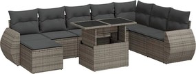 vidaXL 9 részes szürke polyrattan kerti ülőgarnitúra párnákkal