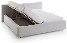 Világosszürke kárpitozott ágyneműtartós franciaágy ágyráccsal 180x200 cm Cube – Meise Möbel