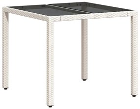 fehér polyrattan üveglapos kerti asztal 90 x 90 x 75 cm