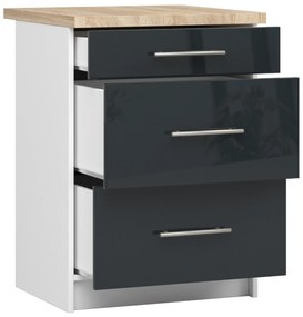 Alsó konyhaszekrény Ozara S60 3SZ (fehér + fényes grafit). Akció -15%. 1071119