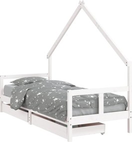 vidaXL fehér tömör fenyőfa gyerekágykeret fiókokkal 80 x 200 cm