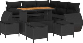 vidaXL Kerti Kanapé Szett 9 pcs Fekete polirattan