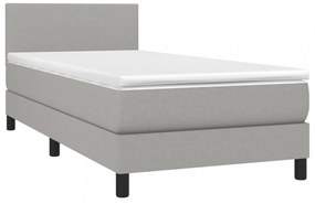 világosszürke szövet rugós és LED-es ágy matraccal 90x190 cm