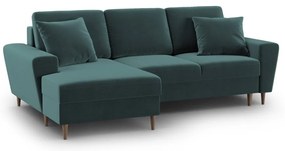 Petróleum színű bársony kinyitható tárolóhelyes sarokkanapé (bal oldali-heverő résszel) Kyoto – Cosmopolitan Design