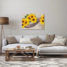 Kép - Ragyogó napraforgó virágok (üvegen) (70x50 cm)